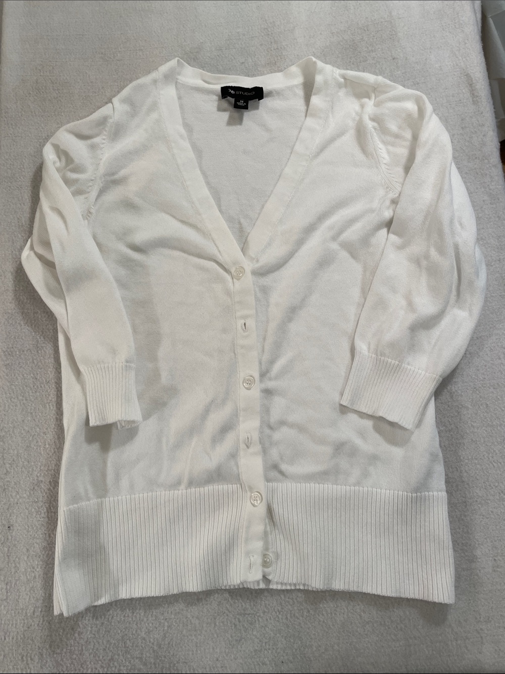 AB Studio White V-Neck Button-Front Cardigan